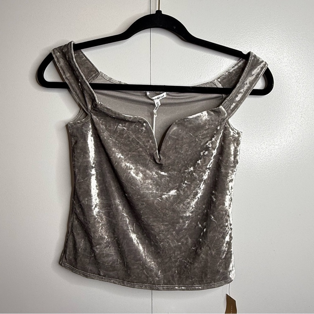 Reformation Andria Midnight Velvet off the shoulder Top XS NWT - Picture 2 of 9